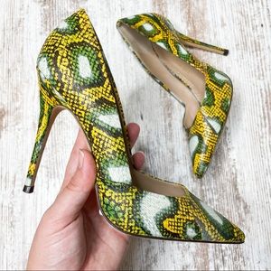 Jean-Michel Cazabat Green & Yellow Snake Pumps